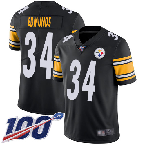 Men Pittsburgh Steelers Football #34 Limited Black Terrell Edmunds Home 100th Season Vapor Untouchable Nike NFL Jersey